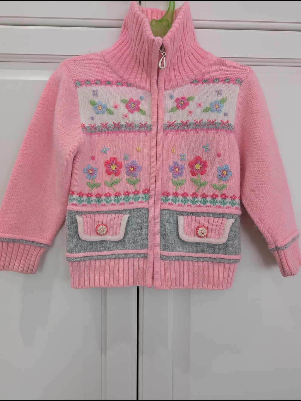 2/$35 Pink Angora Blend Cardigan – Kids Size 2 – Floral Embroidery